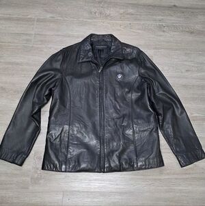 BMW Port Authority Leather Jacket Womans Sz Large Lined Black Soft
